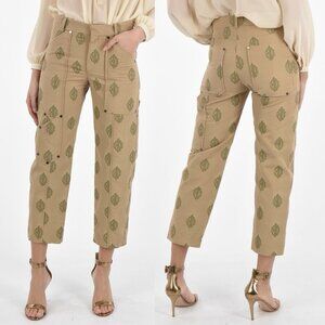 Chloe Brown Chestnut Cream Monogram Embroidered Trousers Women’s 36 / US 4 Pants